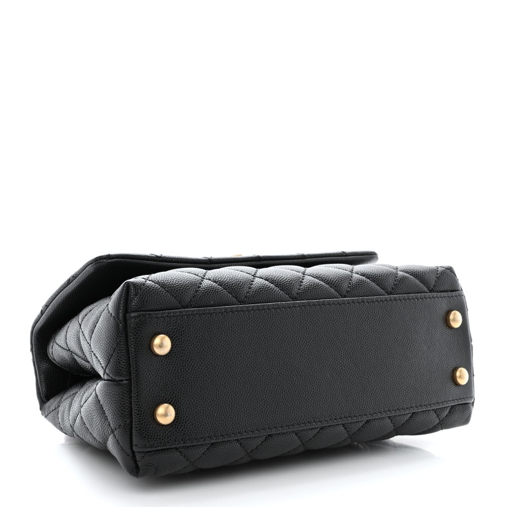 Caviar Lizard Quilted Mini Coco Handle Flap Black