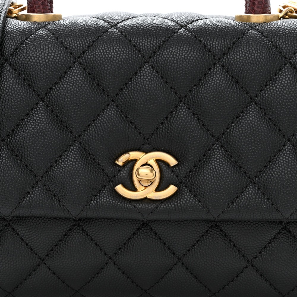 Caviar Lizard Quilted Mini Coco Handle Flap Black