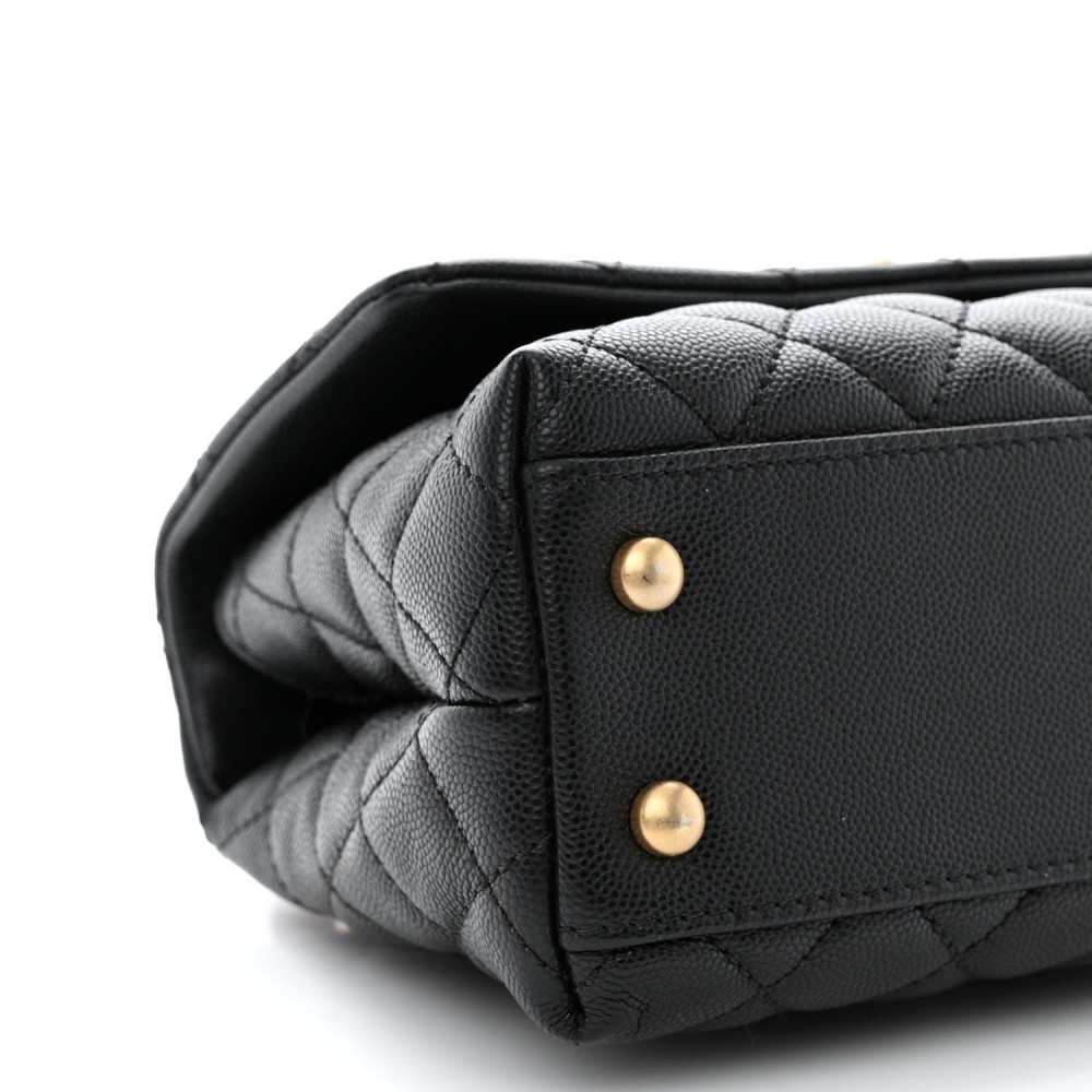 Caviar Lizard Quilted Mini Coco Handle Flap Black