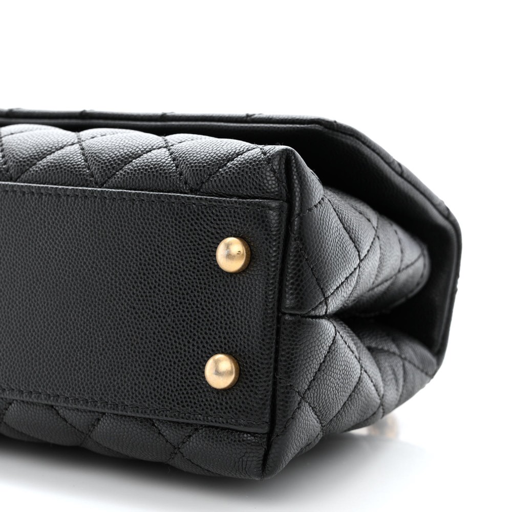 Caviar Lizard Quilted Mini Coco Handle Flap Black