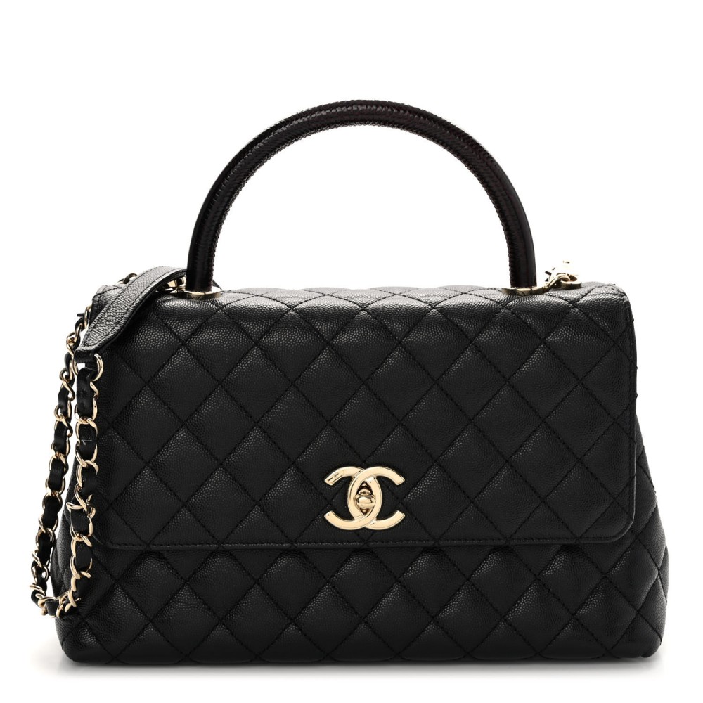 Caviar Quilted Small Coco Handle Flap Black