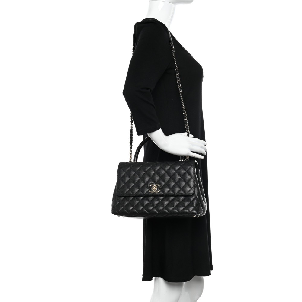 Caviar Quilted Small Coco Handle Flap Black