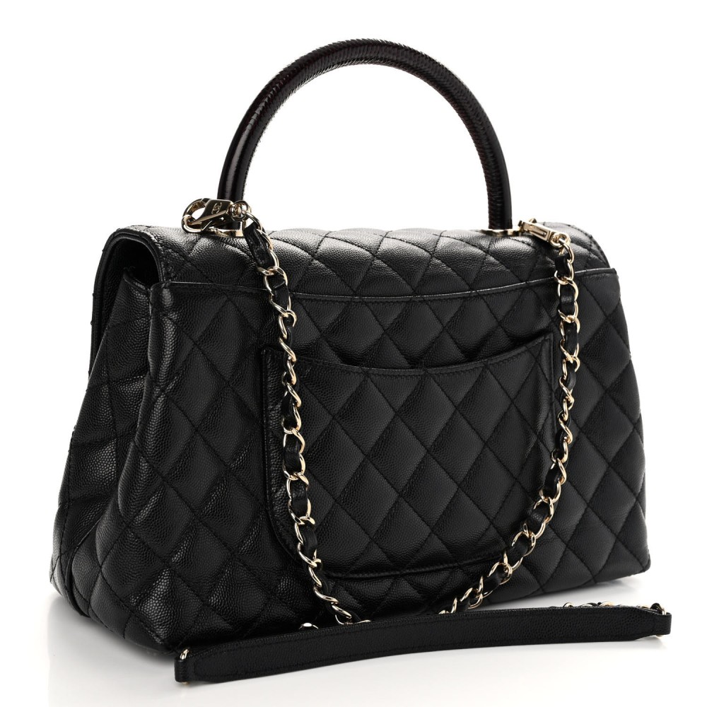 Caviar Quilted Small Coco Handle Flap Black