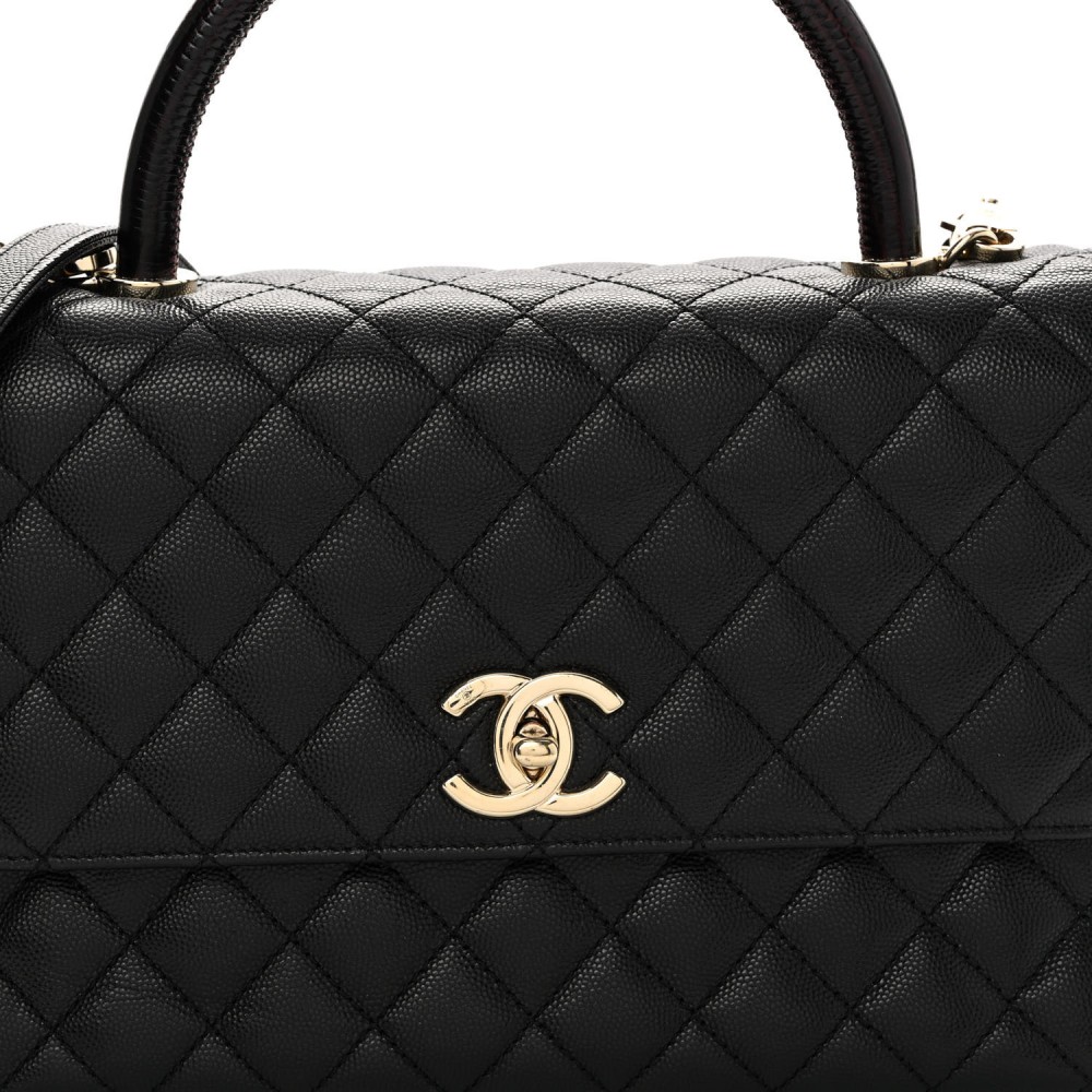 Caviar Quilted Small Coco Handle Flap Black