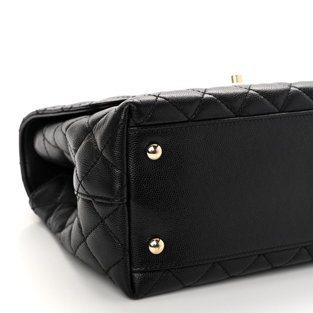 Caviar Quilted Small Coco Handle Flap Black