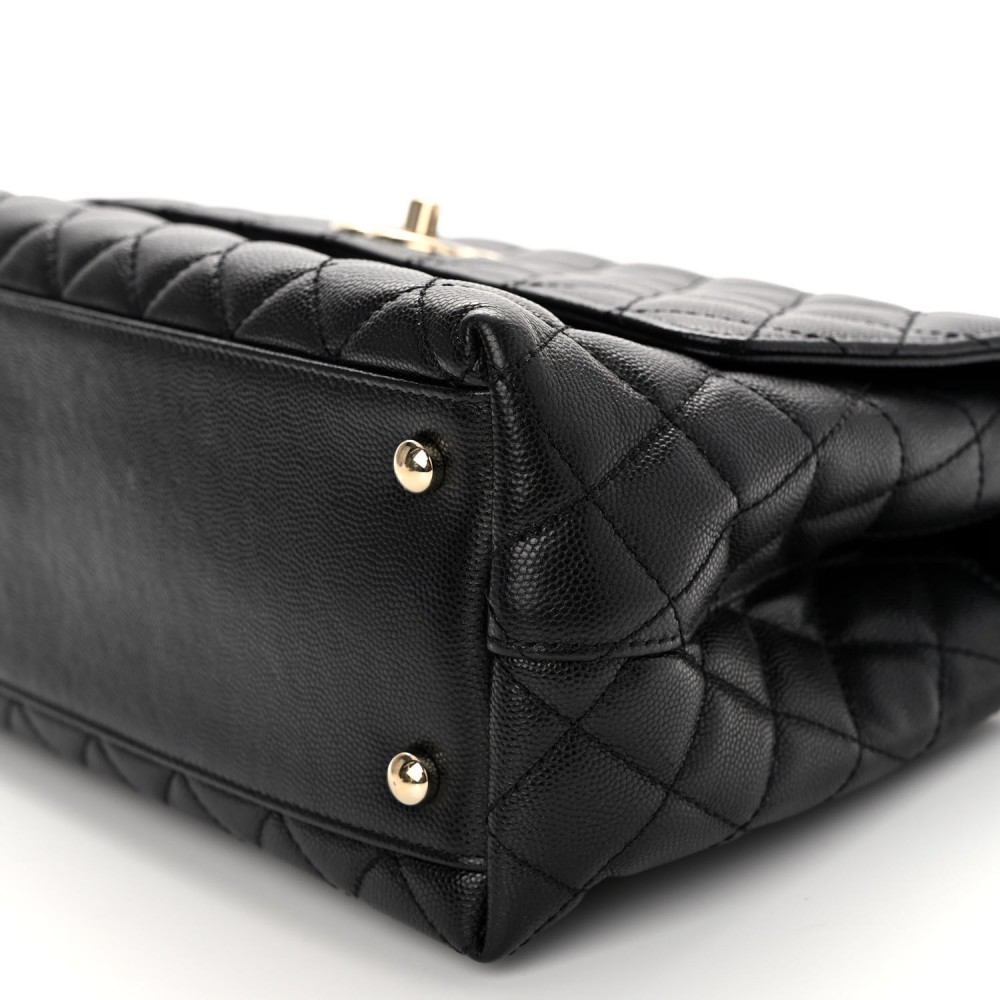 Caviar Quilted Small Coco Handle Flap Black