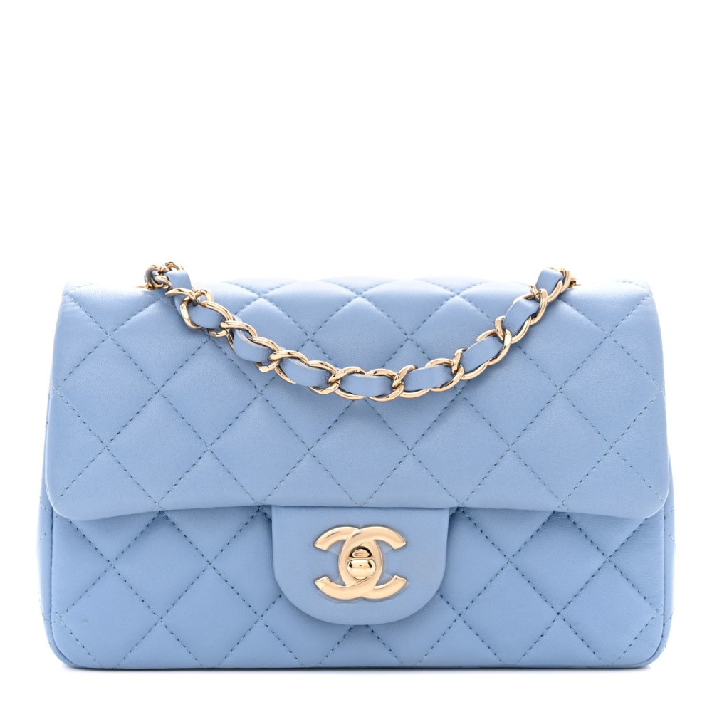 Lambskin Quilted Mini Rectangular Flap Light Blue