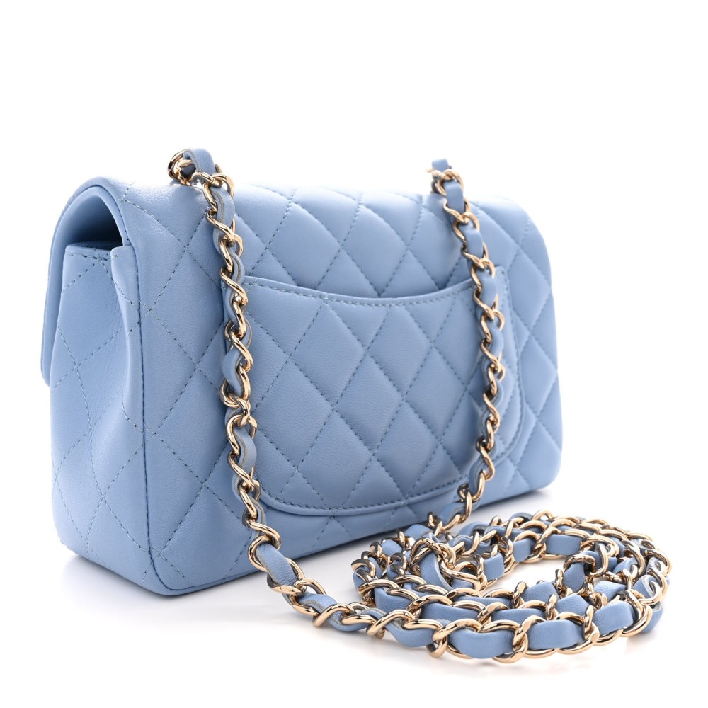 Lambskin Quilted Mini Rectangular Flap Light Blue