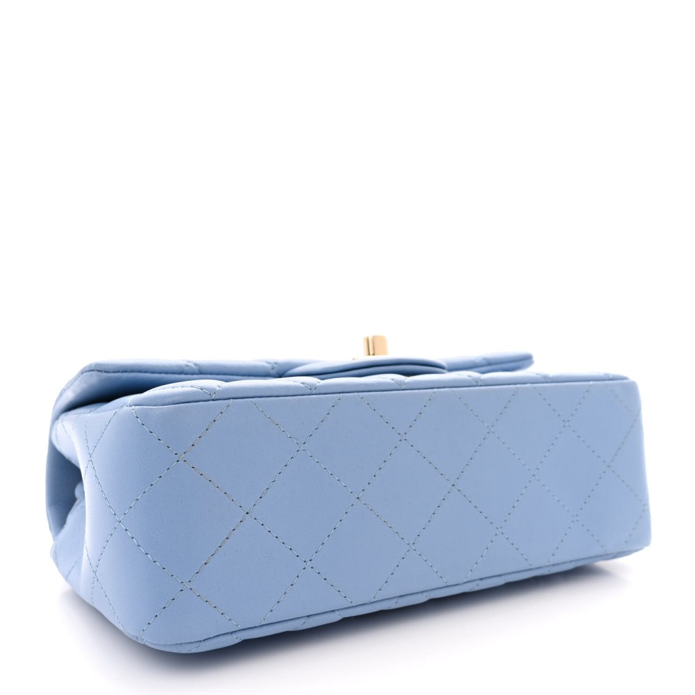 Lambskin Quilted Mini Rectangular Flap Light Blue