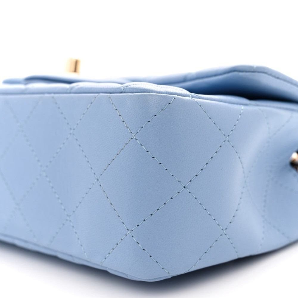 Lambskin Quilted Mini Rectangular Flap Light Blue