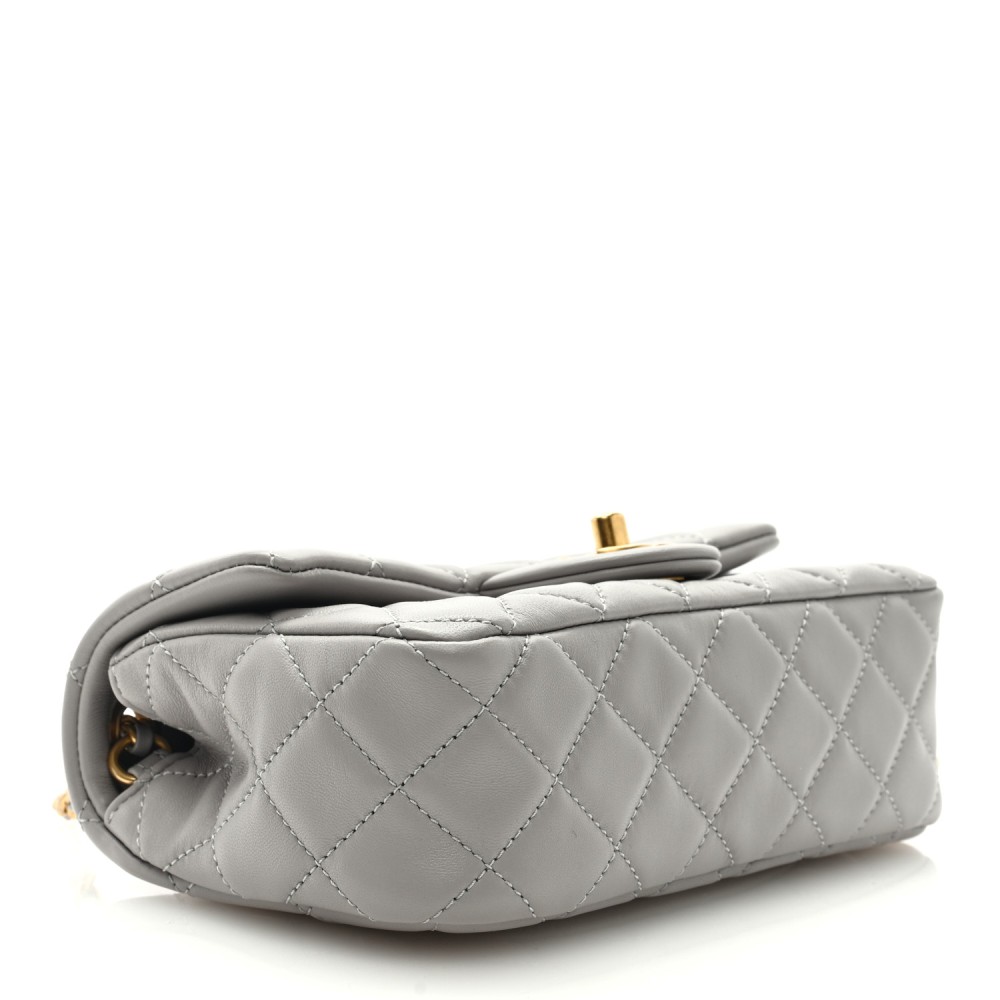 Lambskin Quilted Mini Rectangular Pearl Crush Flap Grey