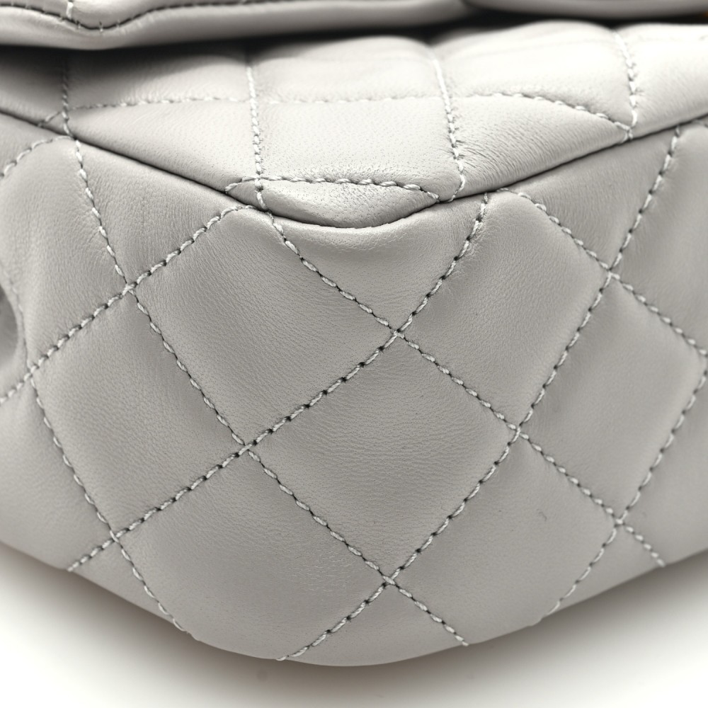 Lambskin Quilted Mini Rectangular Pearl Crush Flap Grey