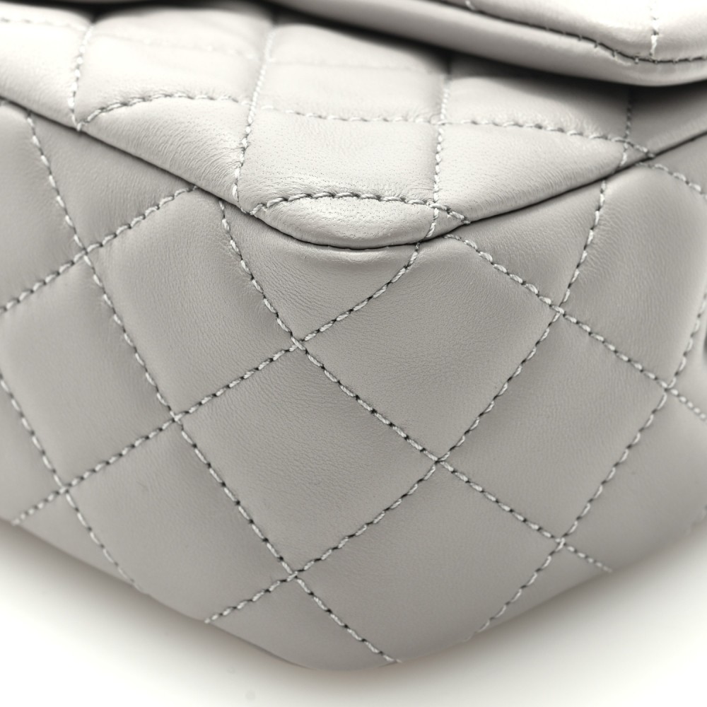 Lambskin Quilted Mini Rectangular Pearl Crush Flap Grey