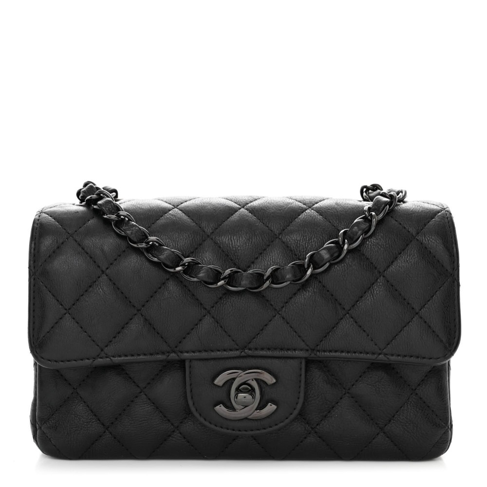 Lambskin Quilted Mini Rectangular Flap Black