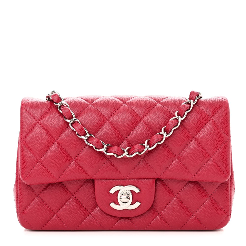 Caviar Quilted Mini Rectangular Flap Dark Pink