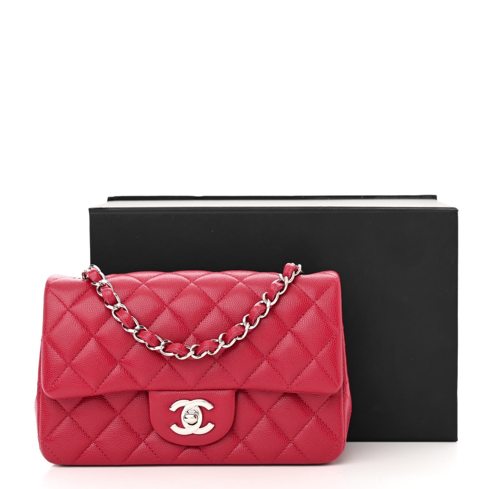 Caviar Quilted Mini Rectangular Flap Dark Pink