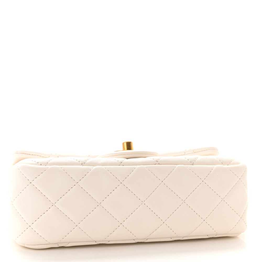 Lambskin Quilted Mini Rectangular Pearl Crush Flap White