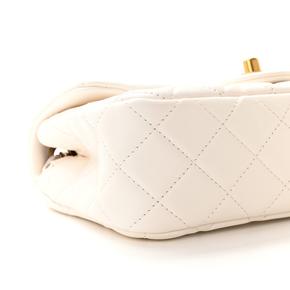 Lambskin Quilted Mini Rectangular Pearl Crush Flap White