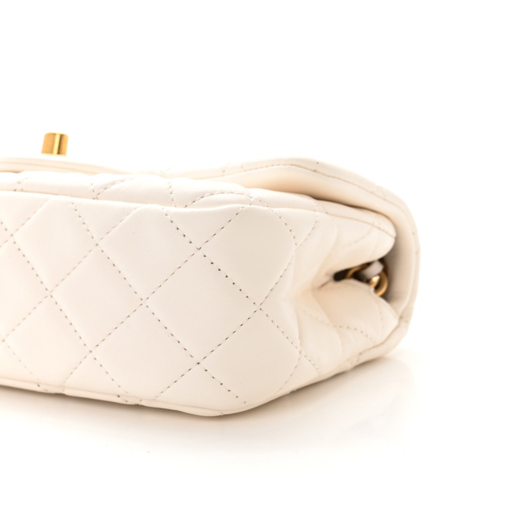 Lambskin Quilted Mini Rectangular Pearl Crush Flap White