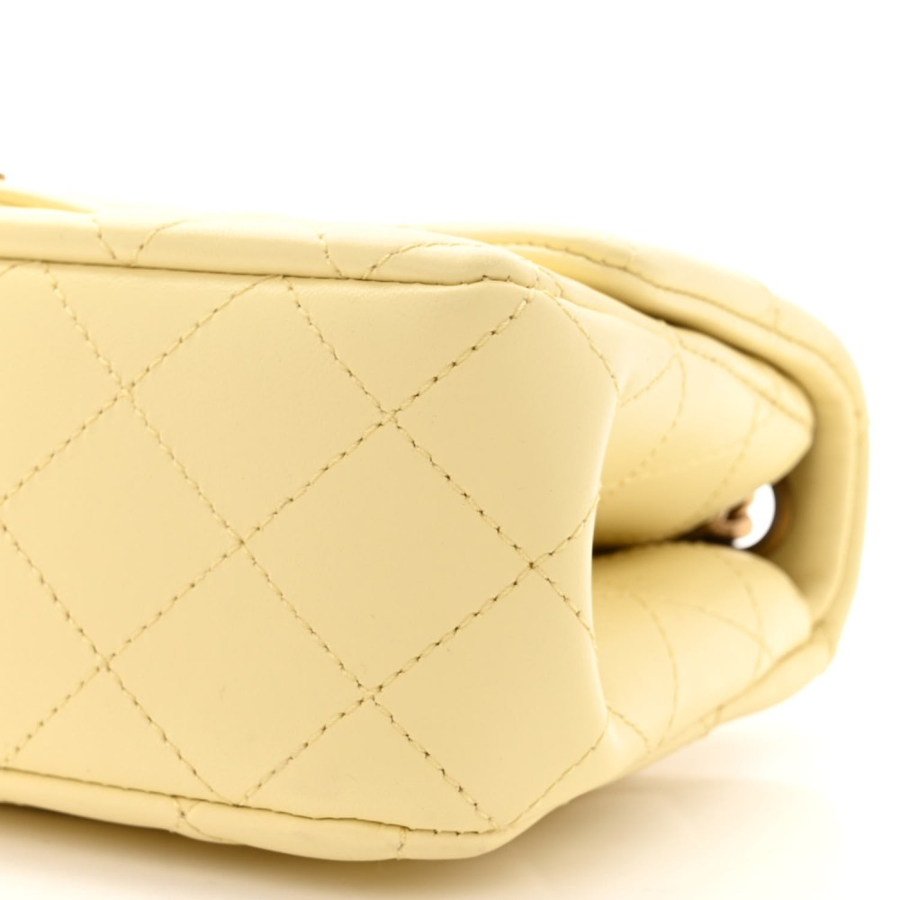 Lambskin Quilted Mini Rectangular Sweet Camellia Flap Yellow