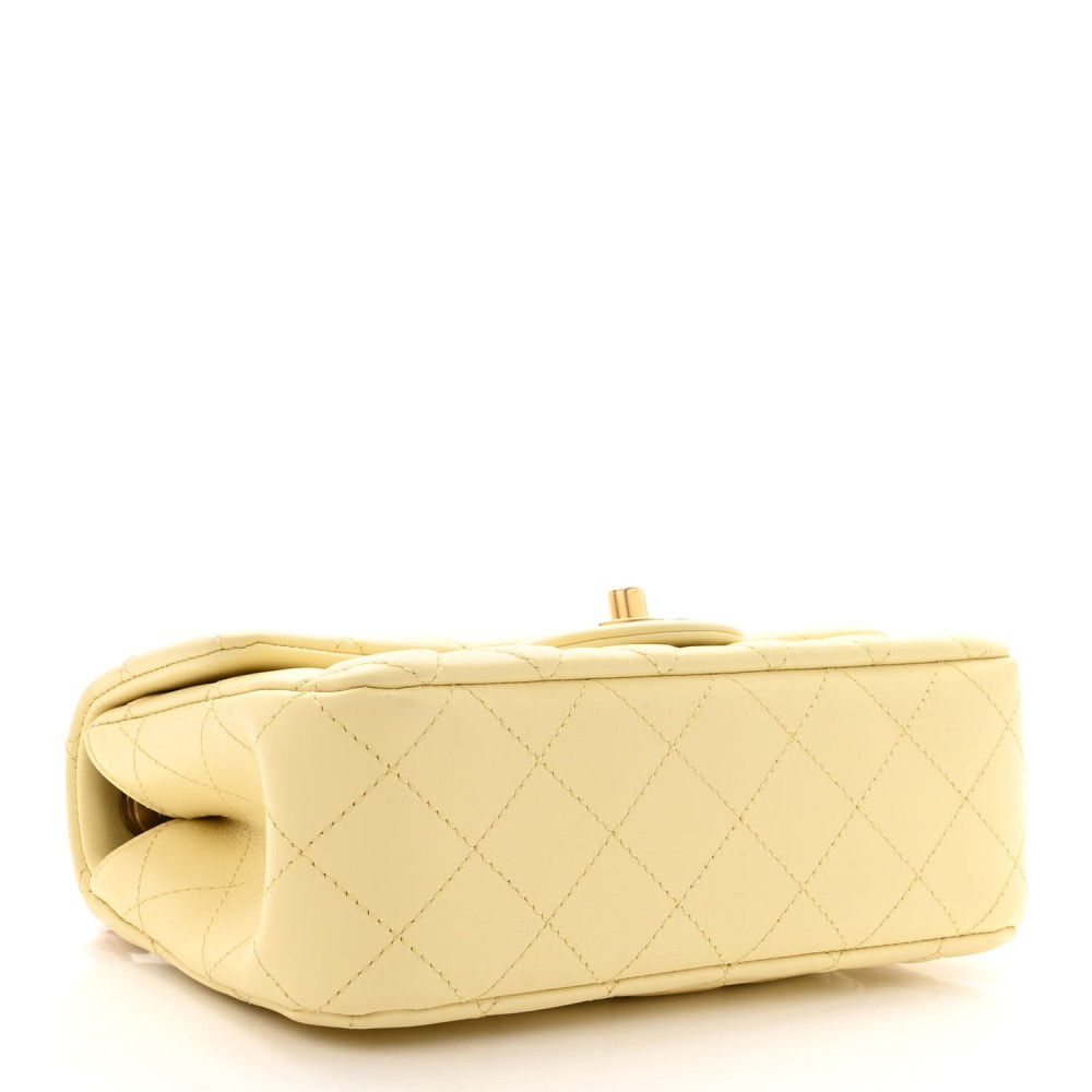 Lambskin Quilted Mini Rectangular Sweet Camellia Flap Yellow