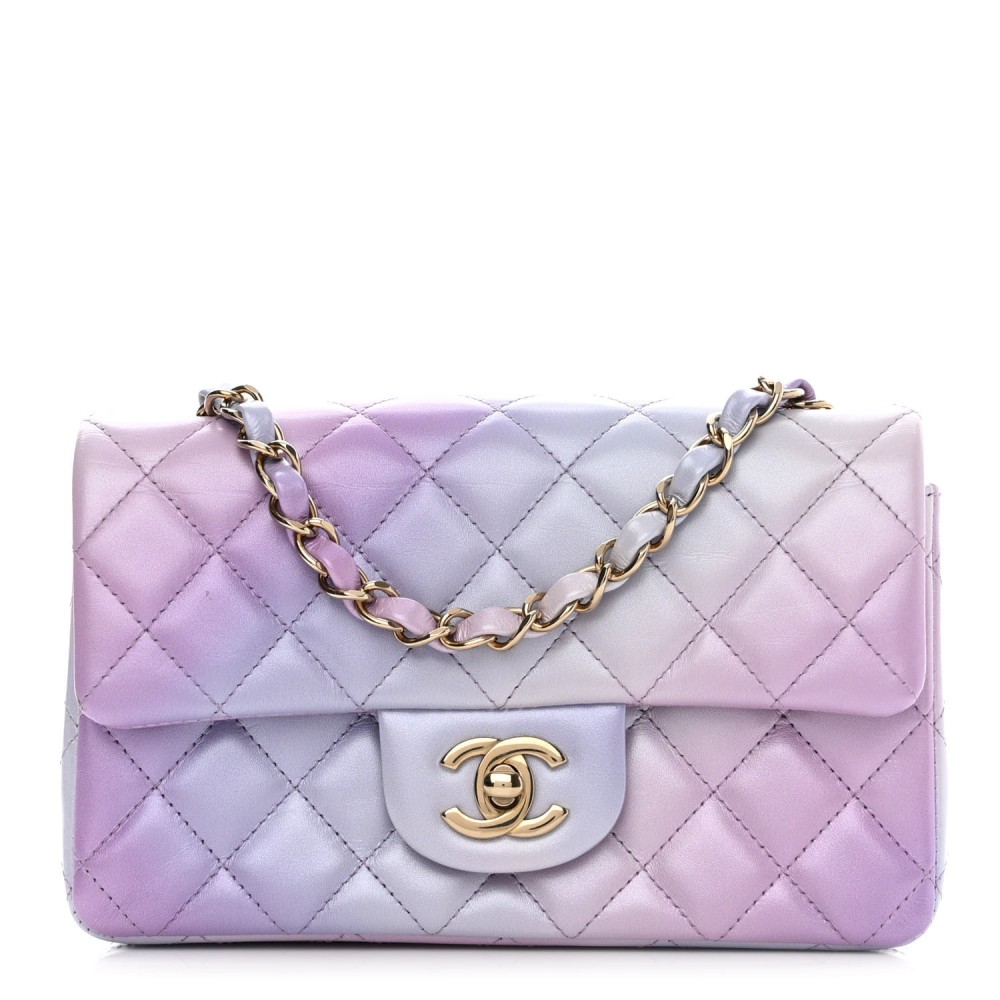 Lambskin Quilted Tie Dye Ombre Mini Rectangular Flap Lilac Multicolor