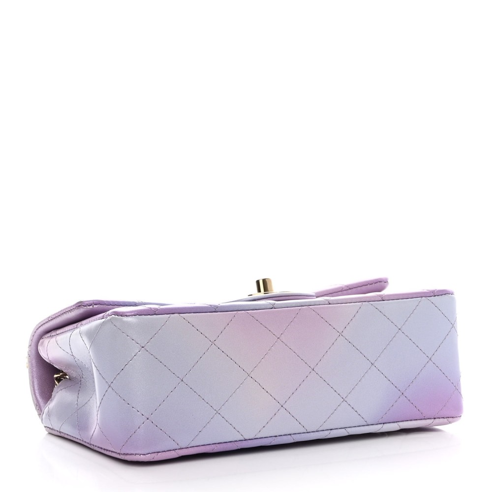 Lambskin Quilted Tie Dye Ombre Mini Rectangular Flap Lilac Multicolor