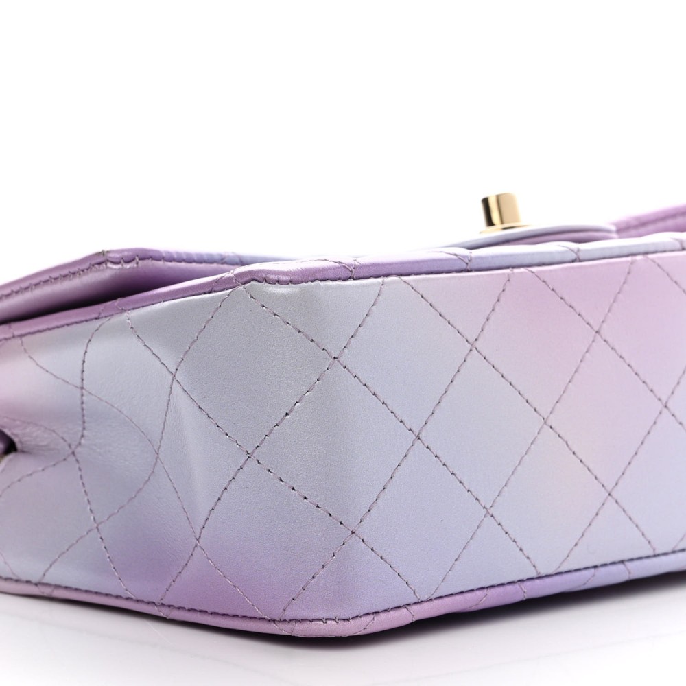 Lambskin Quilted Tie Dye Ombre Mini Rectangular Flap Lilac Multicolor