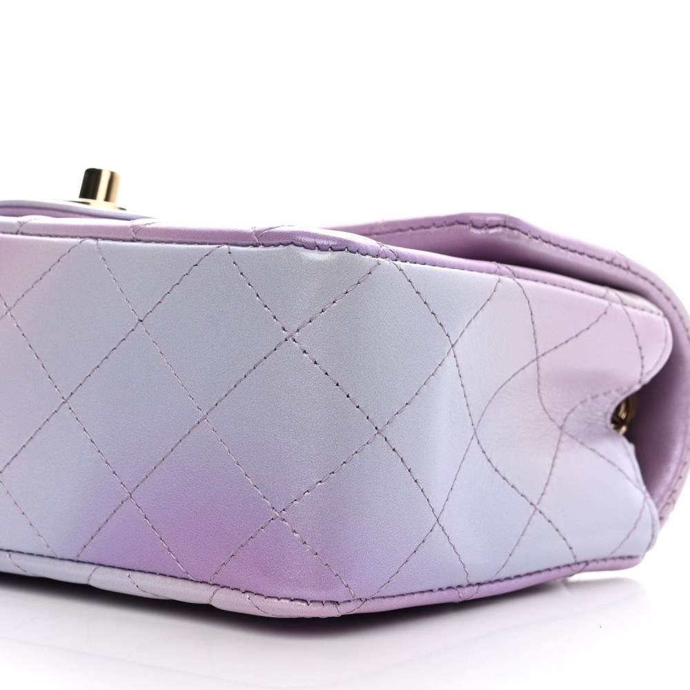 Lambskin Quilted Tie Dye Ombre Mini Rectangular Flap Lilac Multicolor