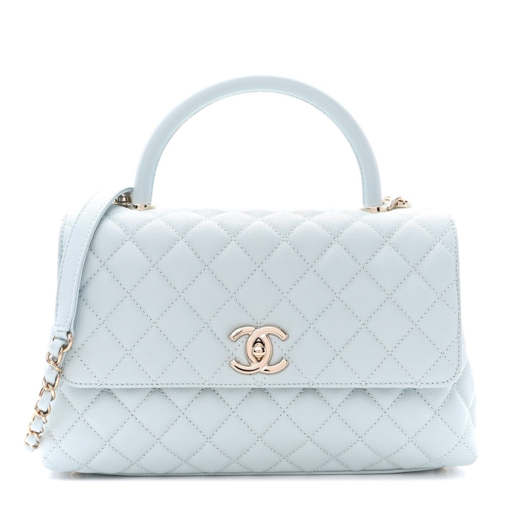 Caviar Quilted Small Coco Handle Flap Light Blue