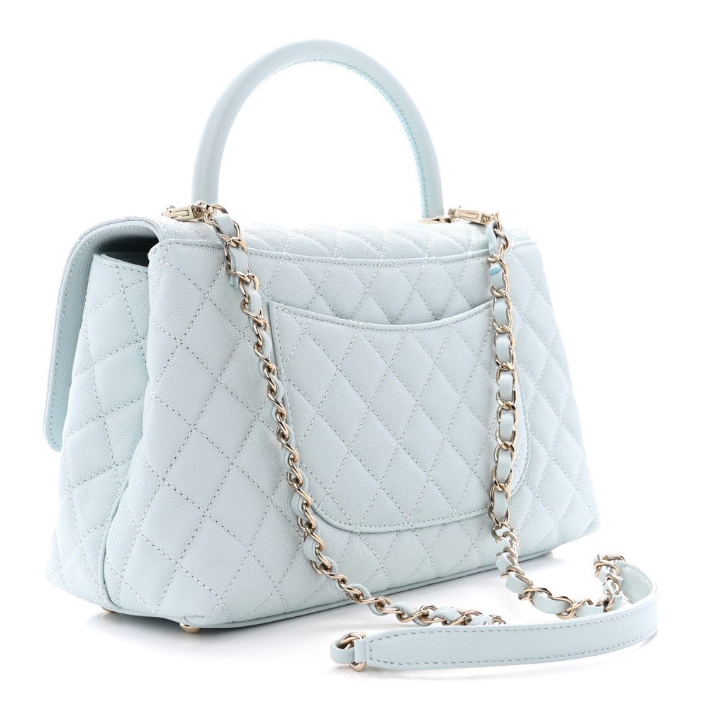 Caviar Quilted Small Coco Handle Flap Light Blue