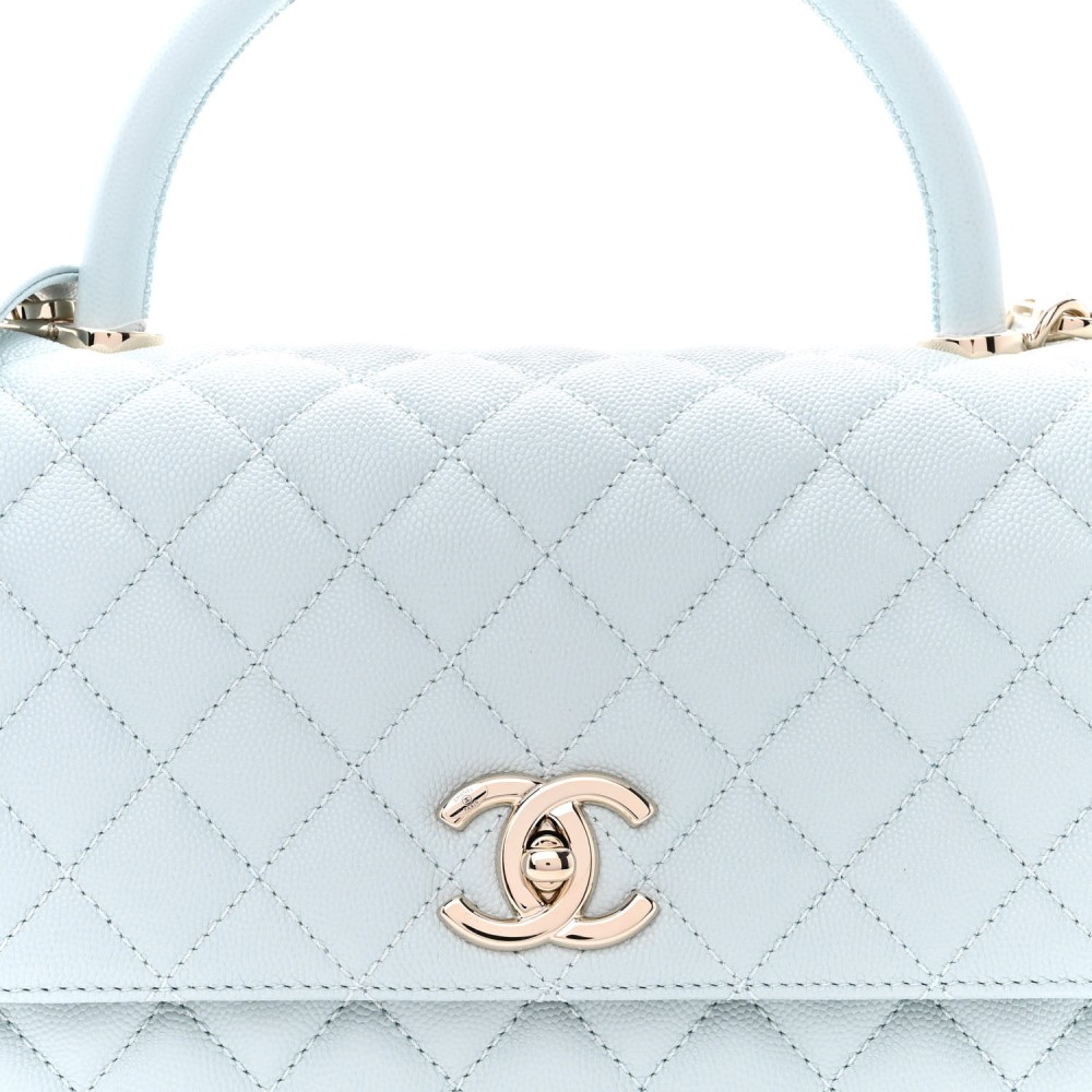 Caviar Quilted Small Coco Handle Flap Light Blue