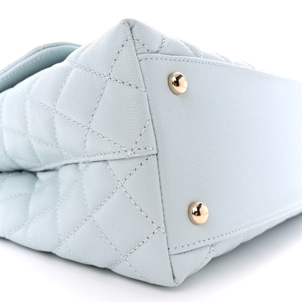 Caviar Quilted Small Coco Handle Flap Light Blue