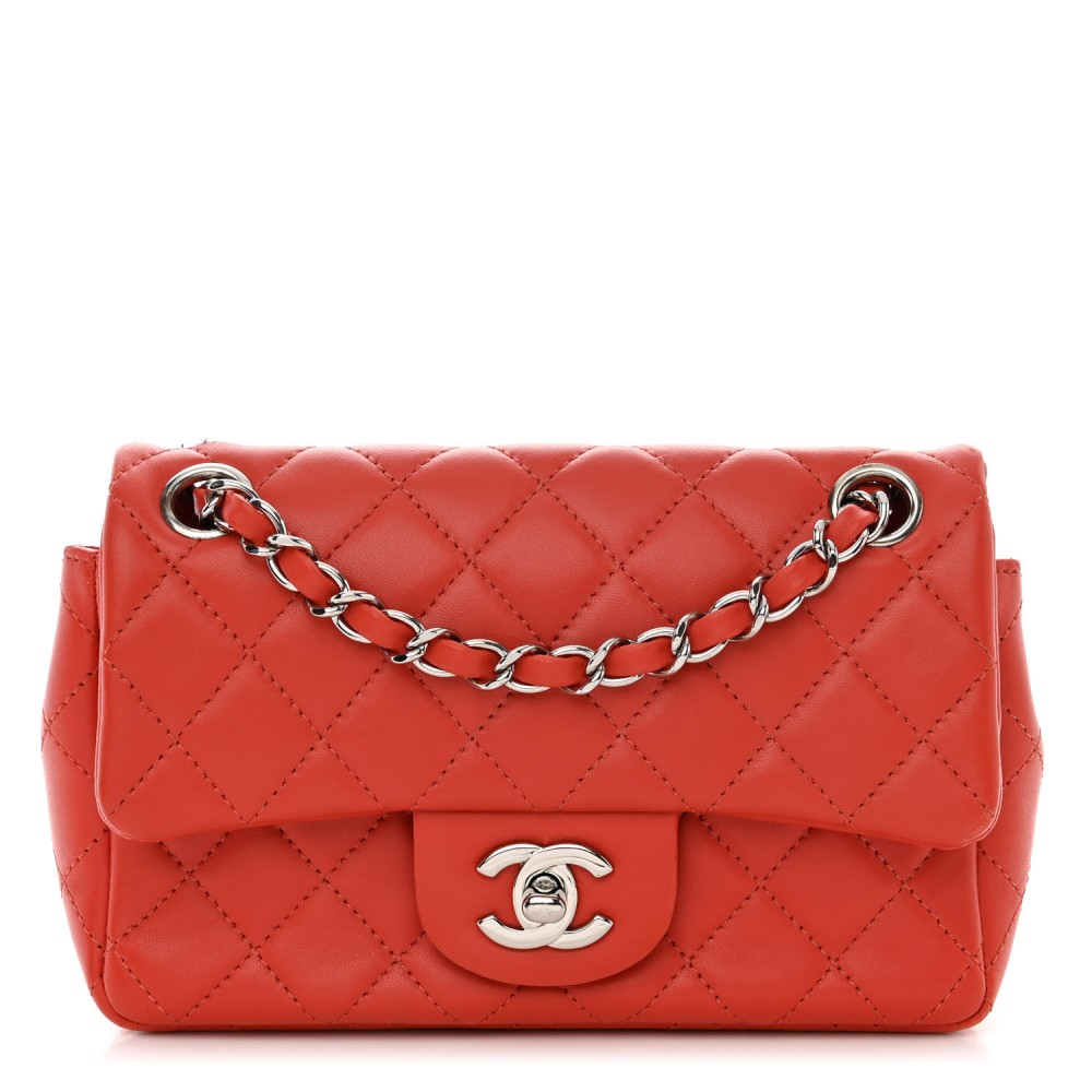 Lambskin Quilted Mini Rectangular Flap Orange