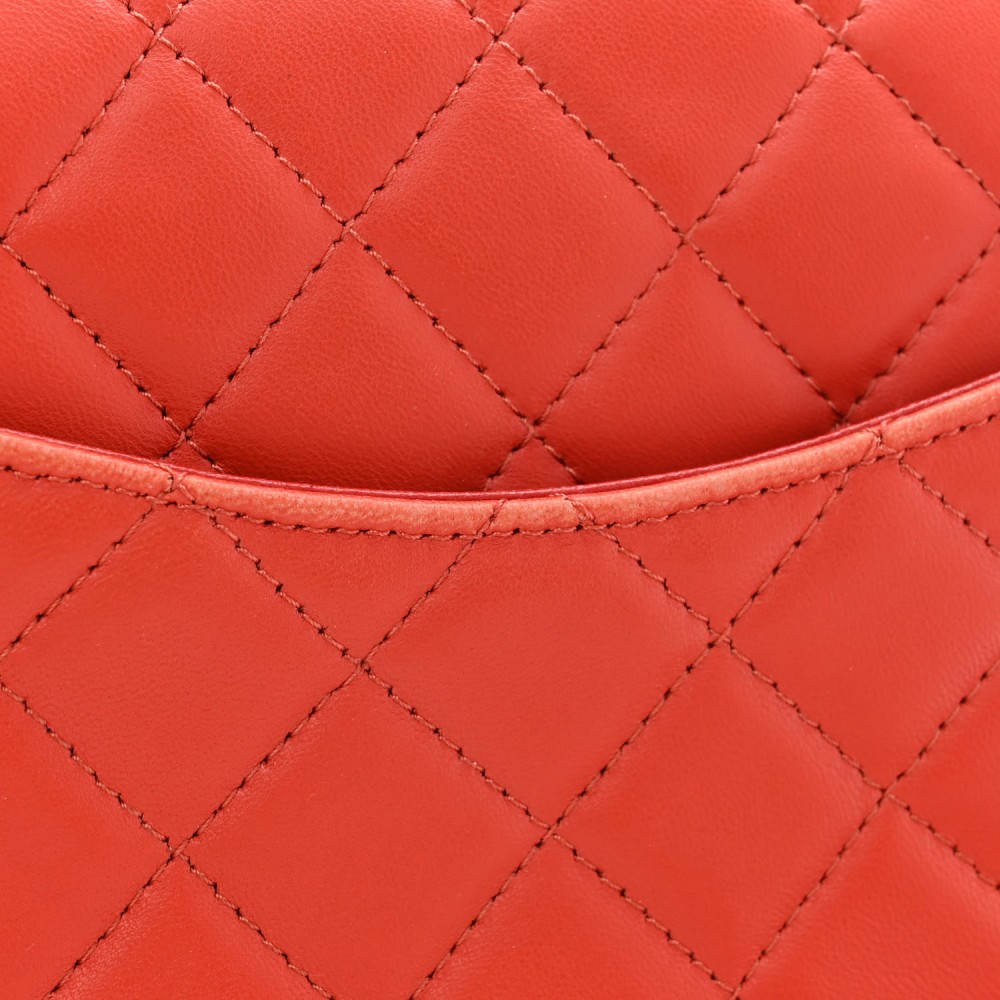 Lambskin Quilted Mini Rectangular Flap Orange