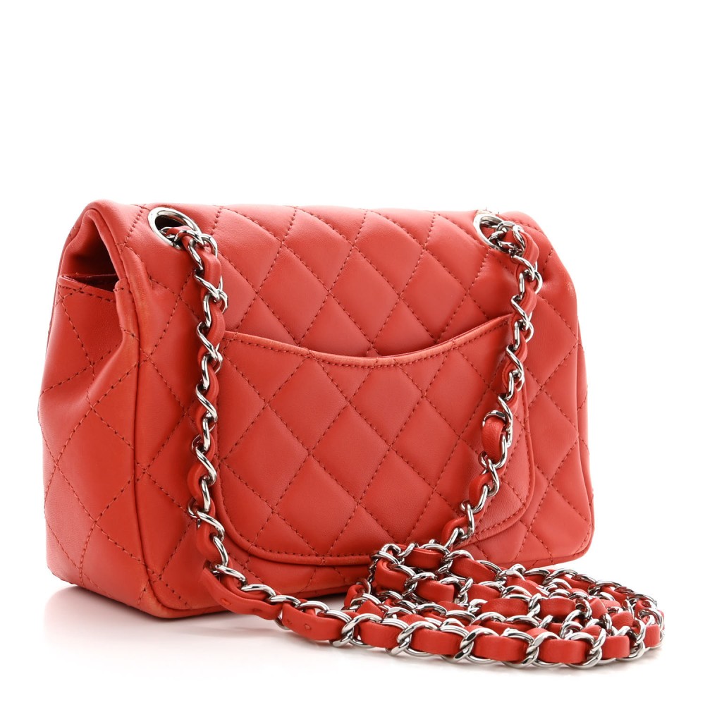 Lambskin Quilted Mini Rectangular Flap Orange