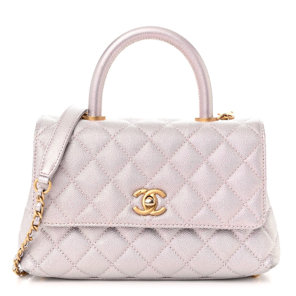 Iridescent Caviar Quilted Mini Coco Handle Flap Light Pink