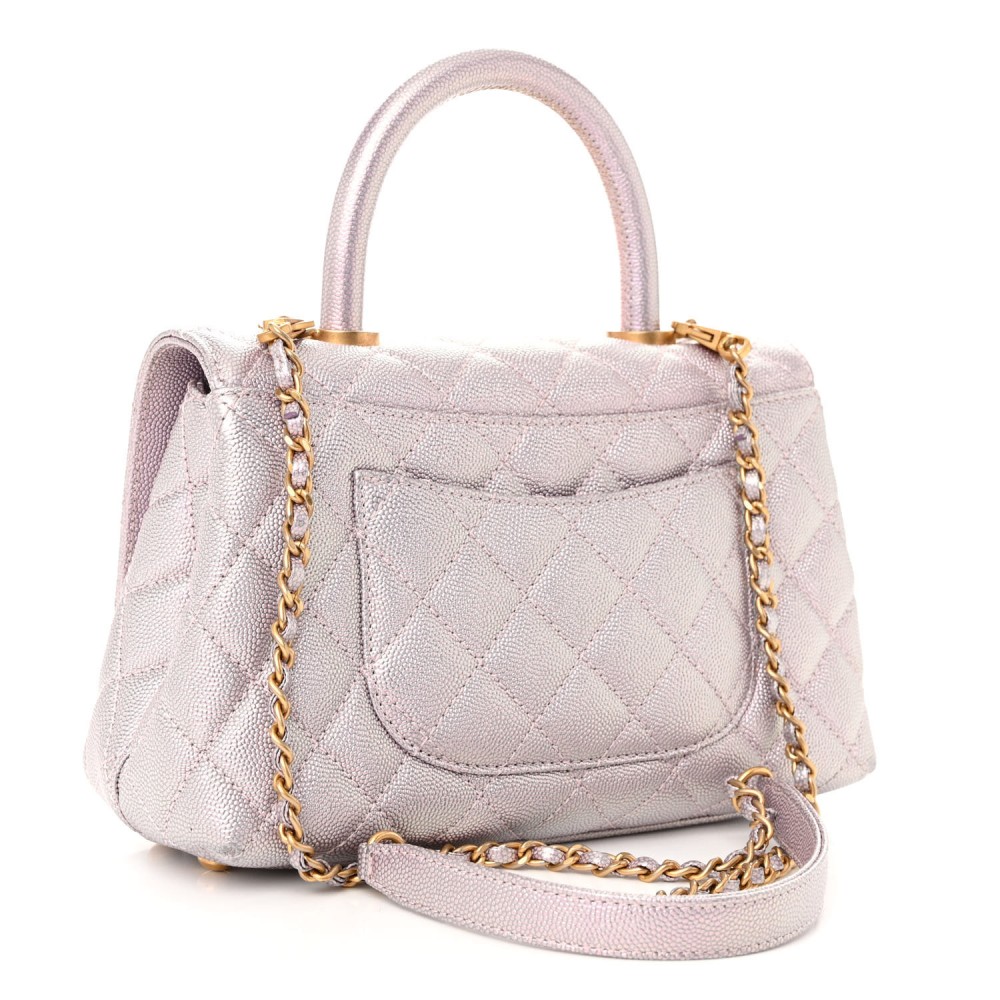 Iridescent Caviar Quilted Mini Coco Handle Flap Light Pink