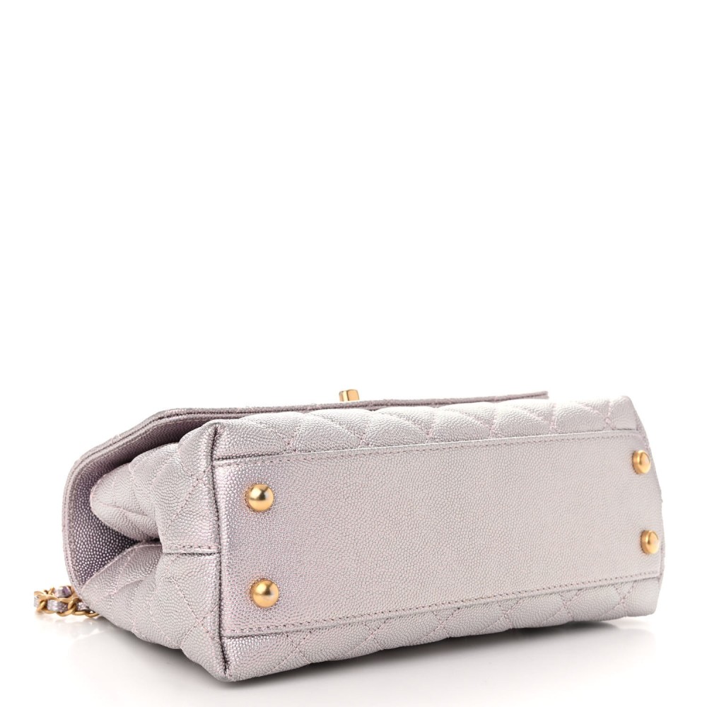 Iridescent Caviar Quilted Mini Coco Handle Flap Light Pink