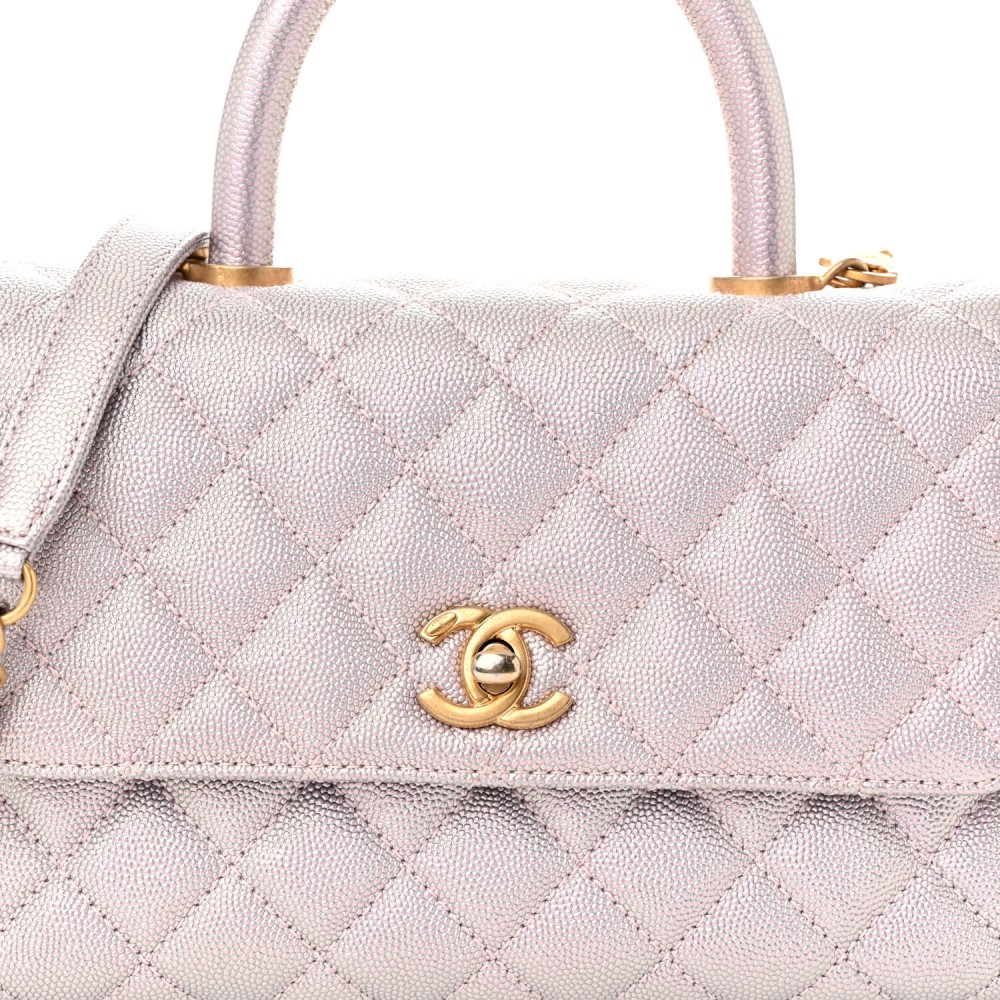 Iridescent Caviar Quilted Mini Coco Handle Flap Light Pink