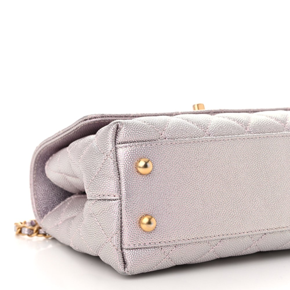 Iridescent Caviar Quilted Mini Coco Handle Flap Light Pink