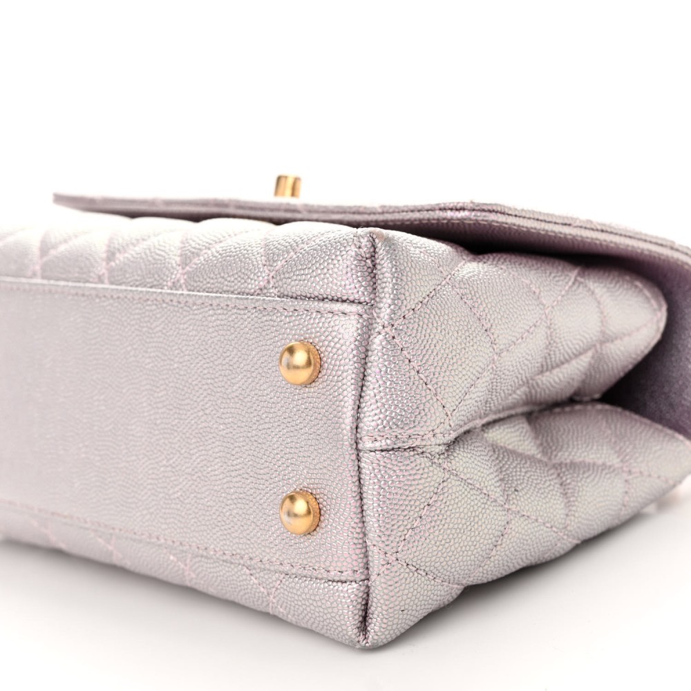 Iridescent Caviar Quilted Mini Coco Handle Flap Light Pink