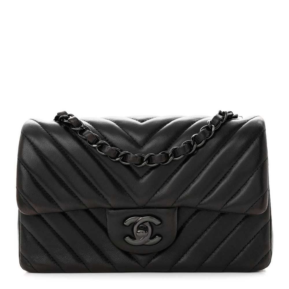 Lambskin Chevron Quilted Mini Rectangular Flap So Black