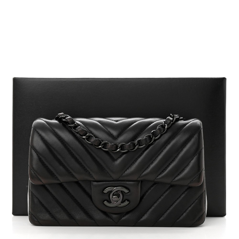 Lambskin Chevron Quilted Mini Rectangular Flap So Black