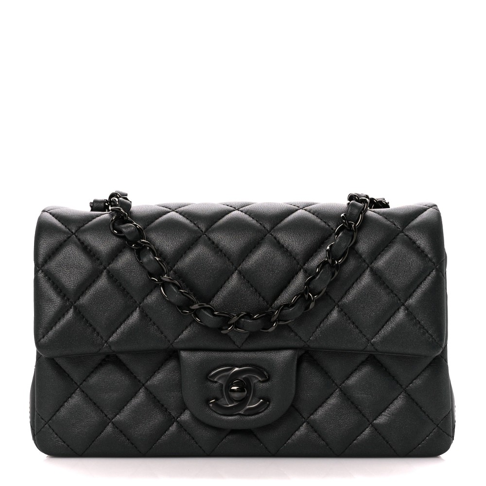 Lambskin Quilted Mini Rectangular Flap So Black