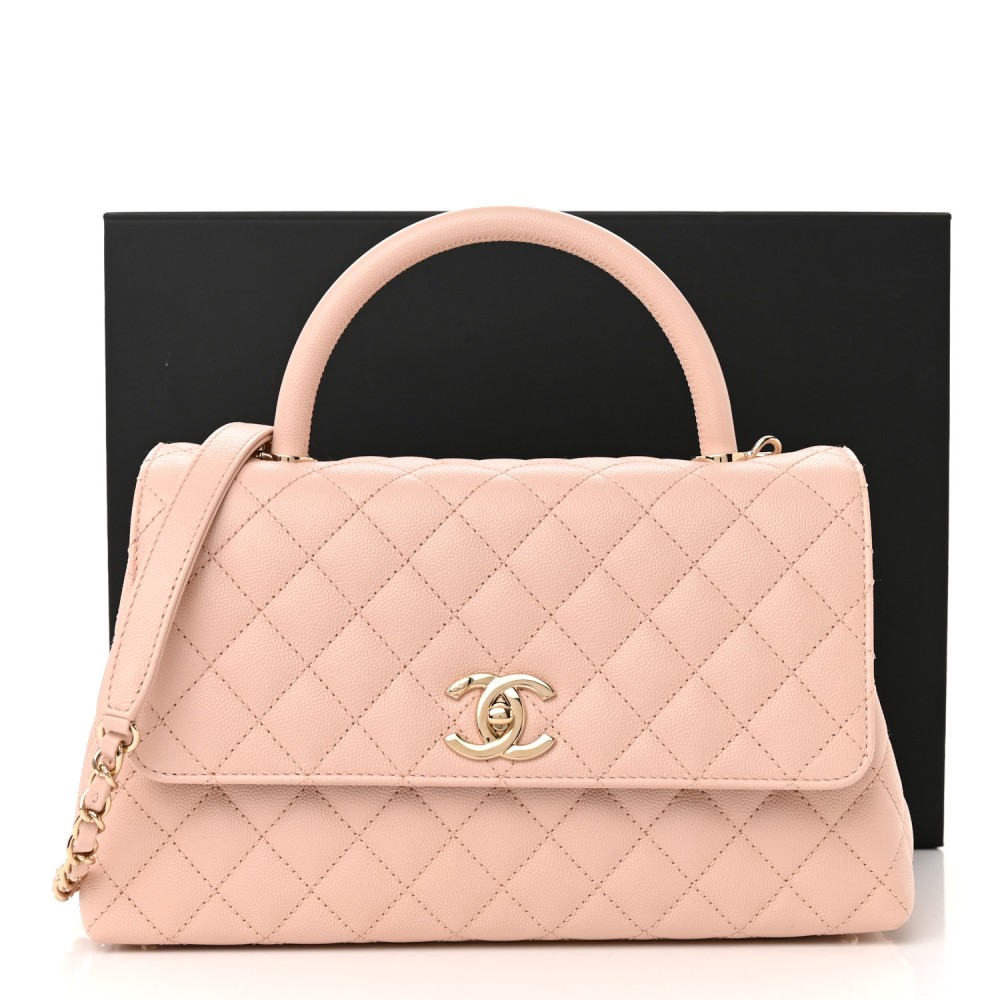 Caviar Quilted Small Coco Handle Flap Light Pink