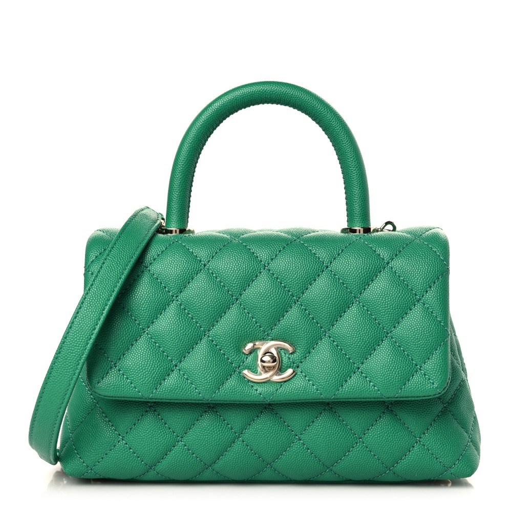 Caviar Quilted Mini Coco Handle Flap Green