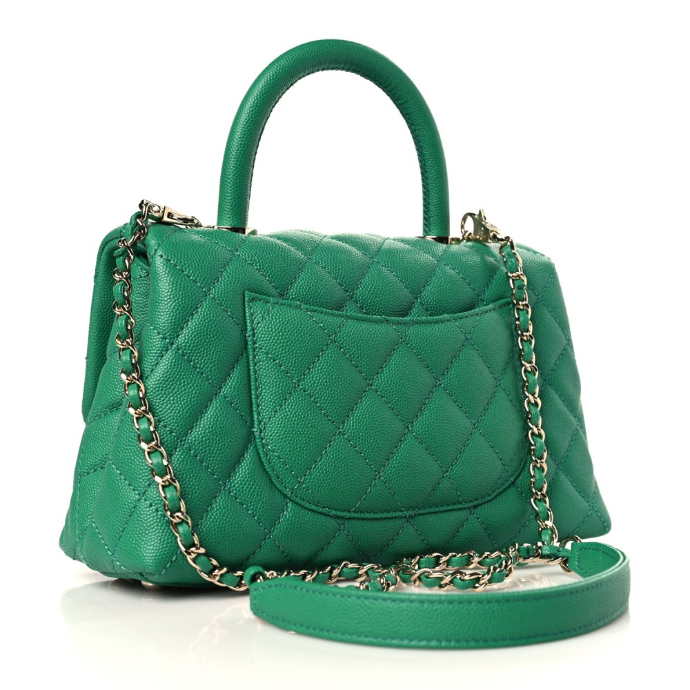 Caviar Quilted Mini Coco Handle Flap Green