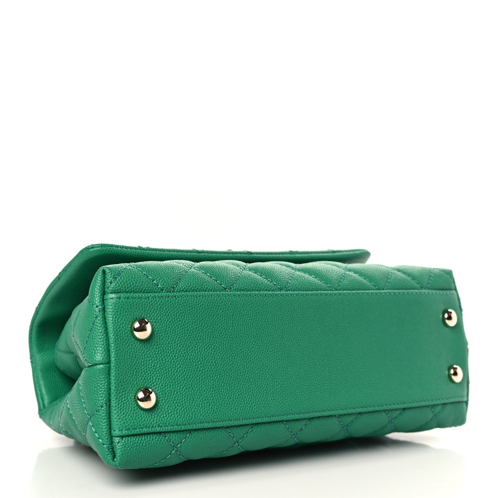 Caviar Quilted Mini Coco Handle Flap Green