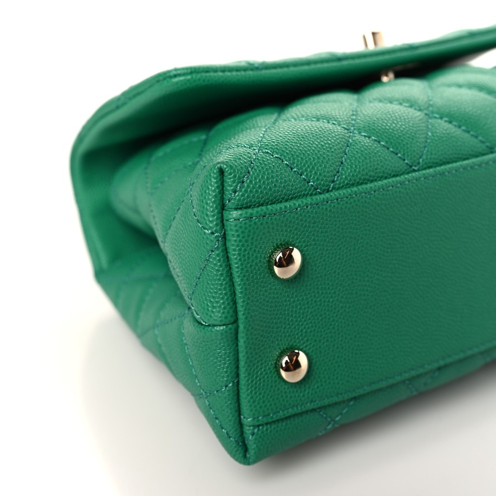 Caviar Quilted Mini Coco Handle Flap Green